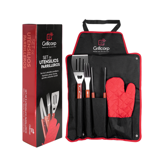 Set profesional de utensilios parrilleros de 5 piezas