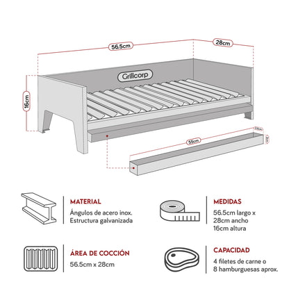 Caja China Mediana Black Inoxidable con Parrilla de Ángulos | Grillcorp