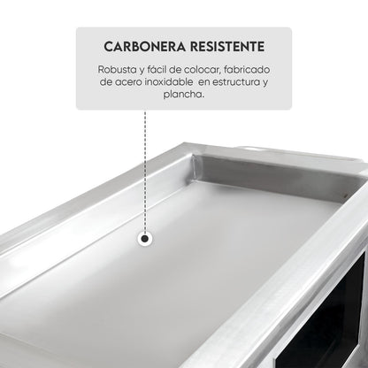 Caja China Grande (100cm x 60cm) de Acero Inoxidable 3 en 1 - Llamas