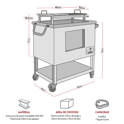 Caja China Mediana (60cm x 40cm) de Acero Inoxidable 2 en 1 - Llamas