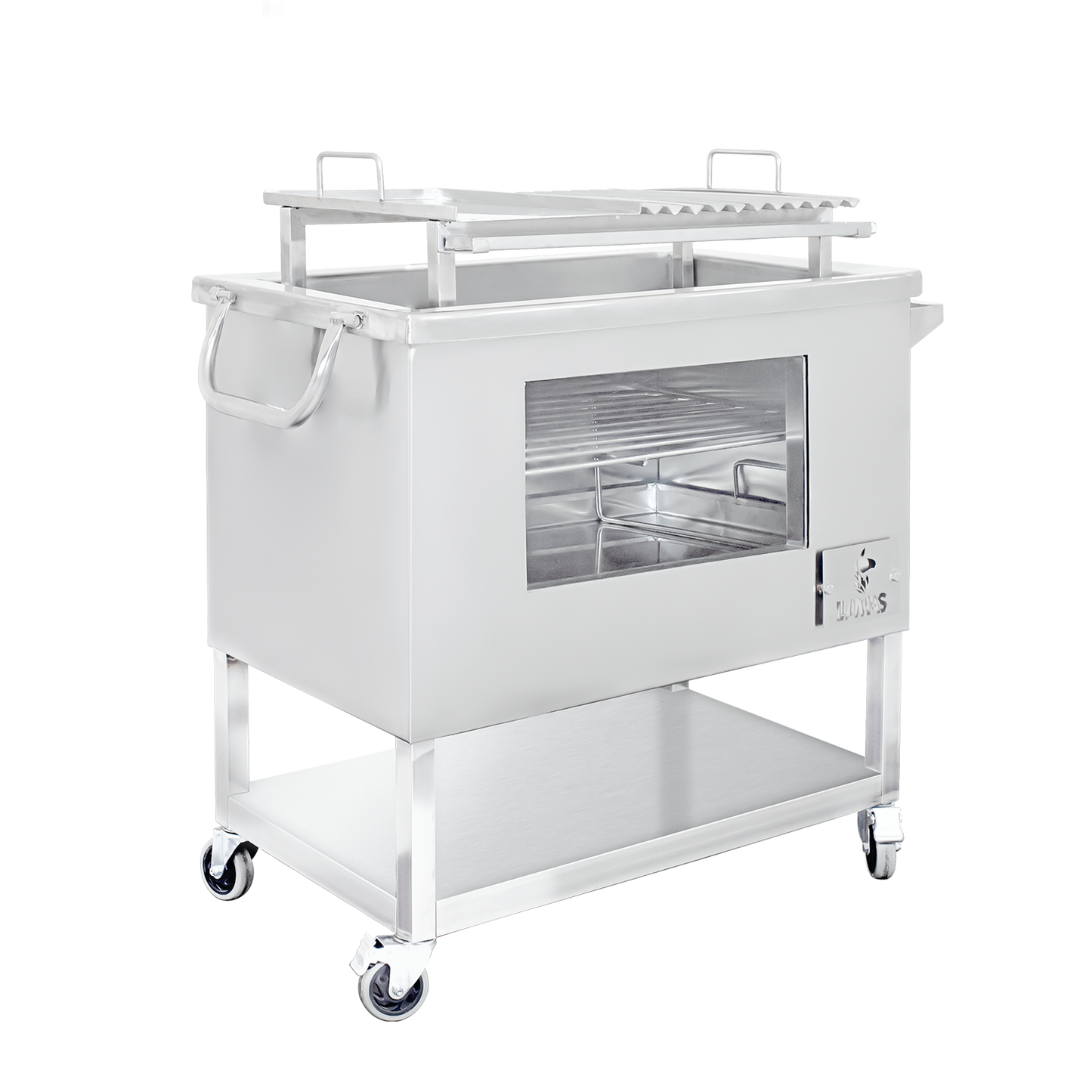 Caja China Grande (80cm x 50cm) de Acero Inoxidable 2 en 1 - Llamas