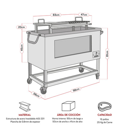 Caja China Extra Grande (100cm x 60cm) de Acero Inoxidable 2 en 1 - Llamas