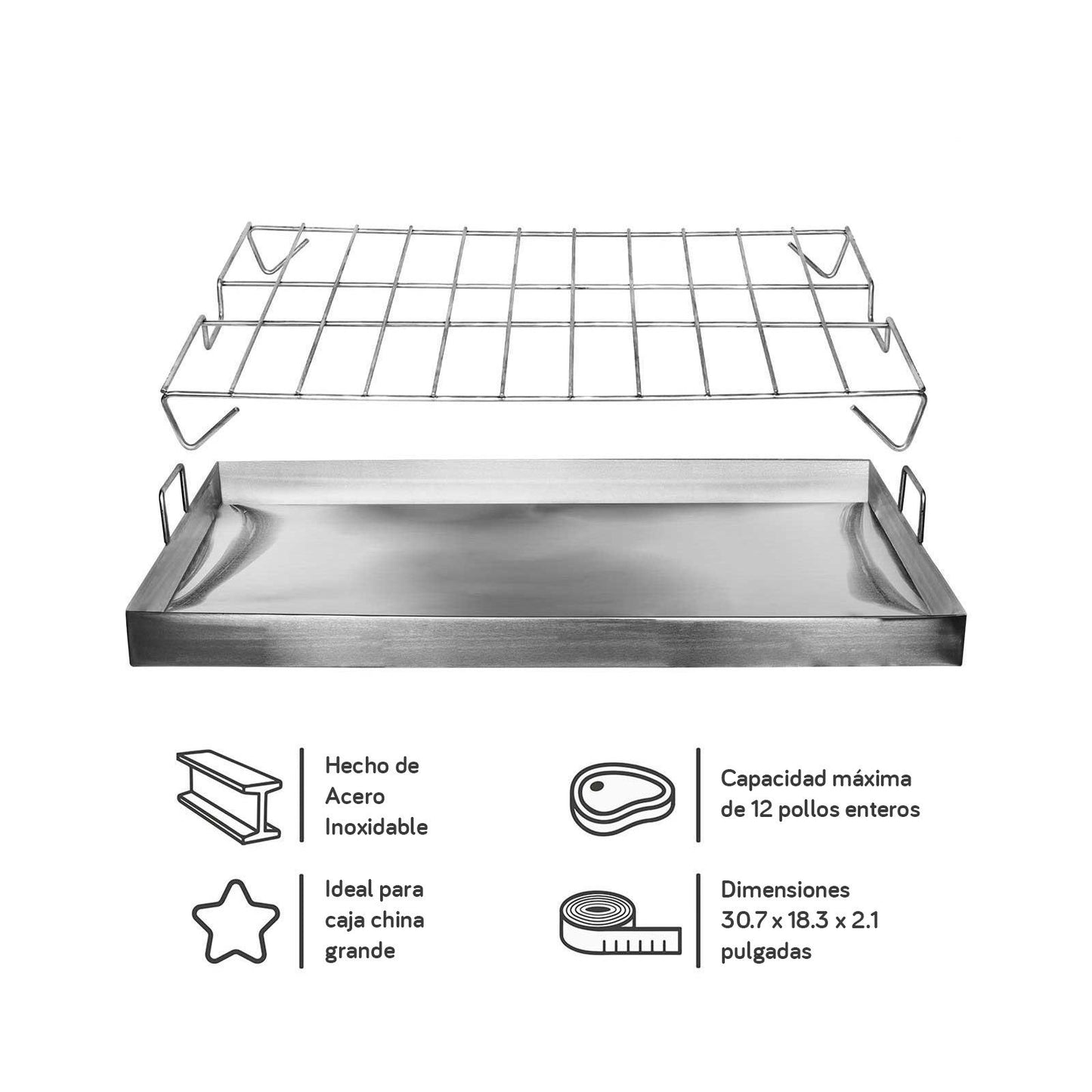 Caja china Grande Black inoxidable con Parrilla de Platinas Niqueladas