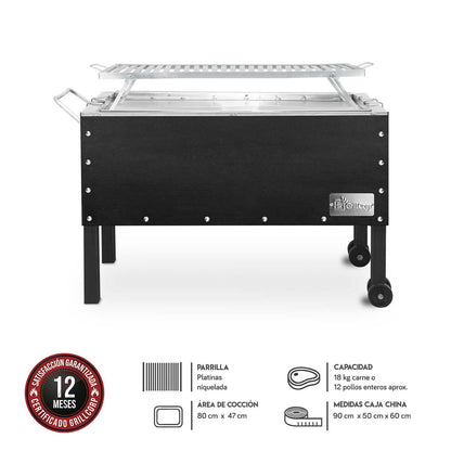 Caja china Grande Black inoxidable con Parrilla de Platinas Niqueladas