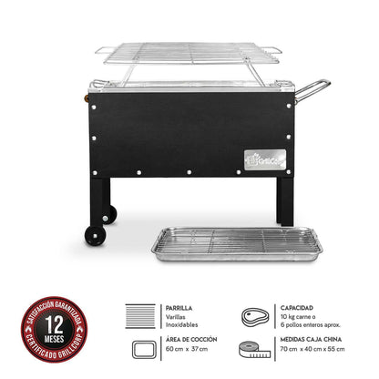 Caja China Mediana Black Inoxidable con Parrilla de Varillas Inoxidables