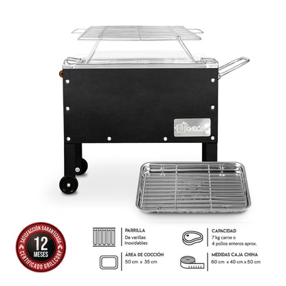 Caja china Junior Black Inoxidable con Parrilla de Varillas Inoxidables