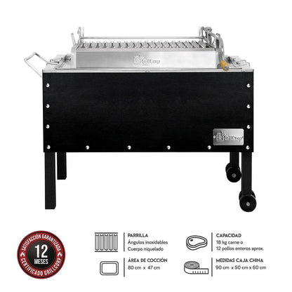 Caja china Grande Black inoxidable con Parrilla de Levante Mixta