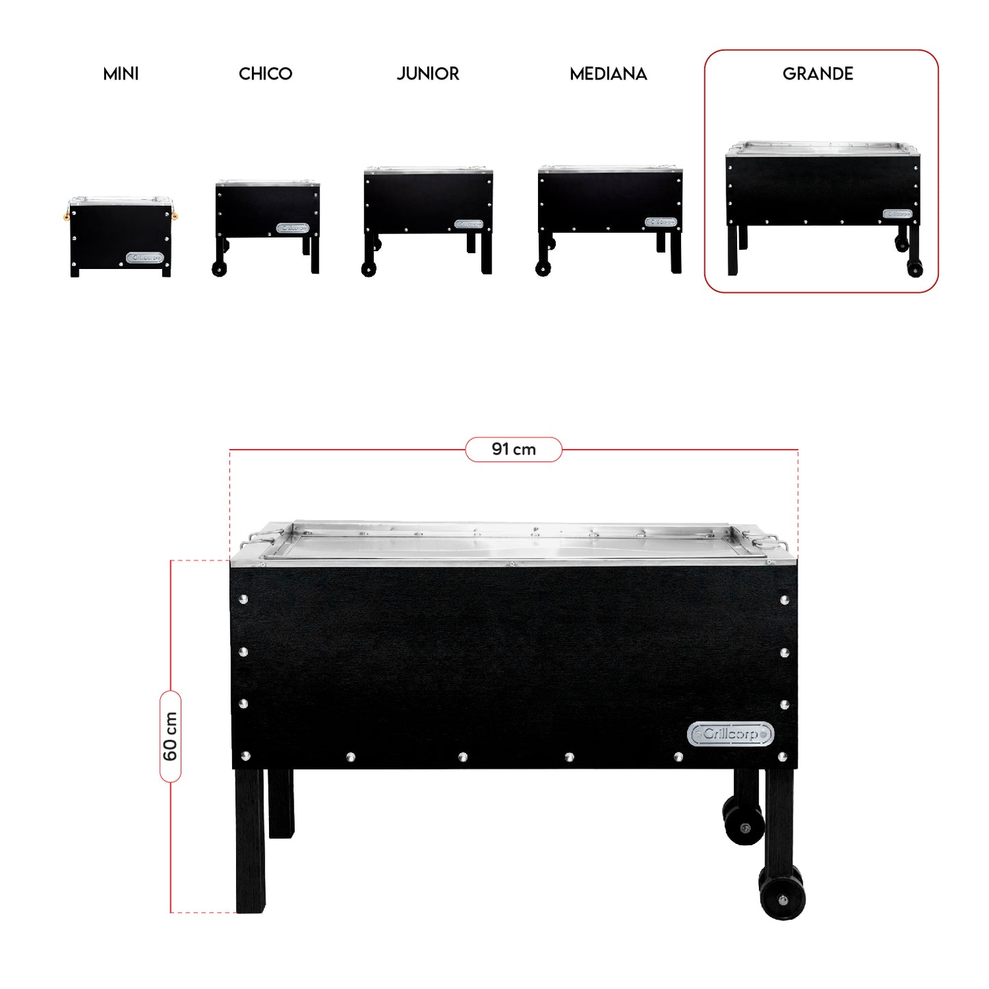 Caja china Grande Black Premium con Parrilla de Platinas Niqueladas | Grillcorp