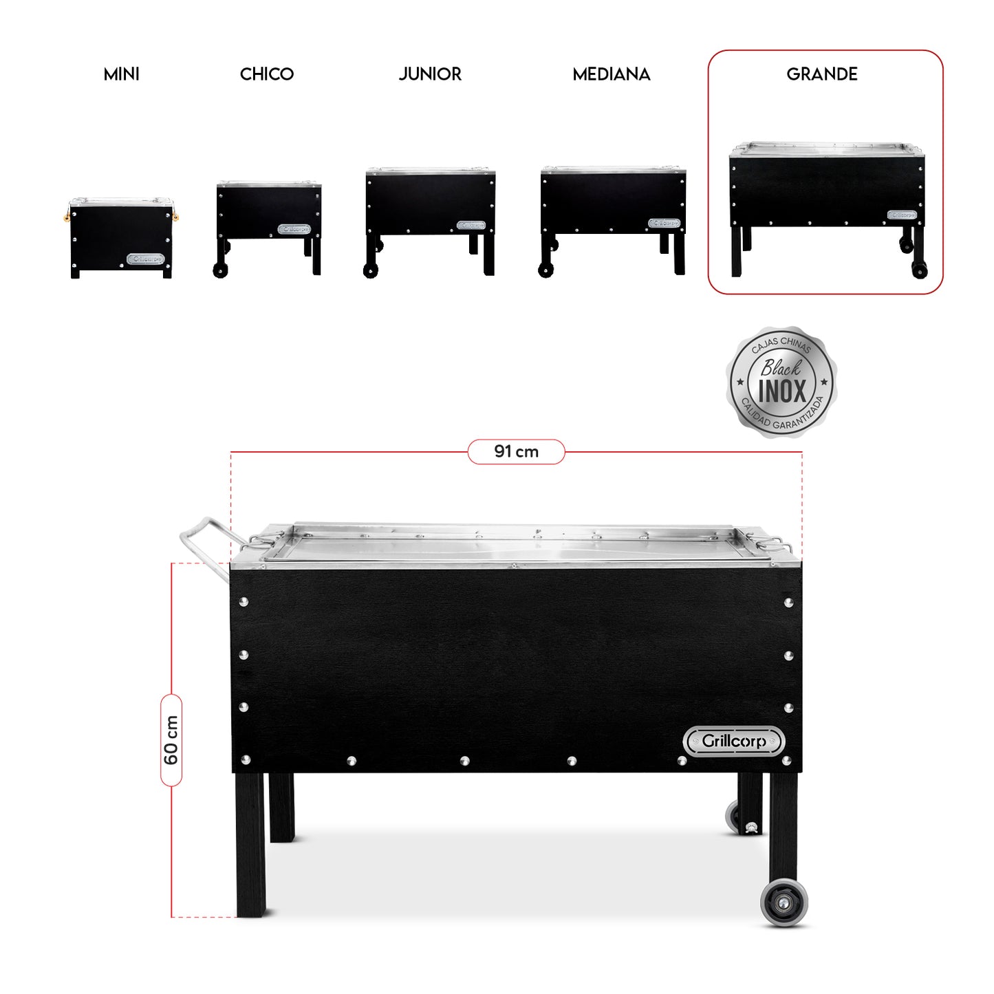 Caja china Grande Black inoxidable con Parrilla de Levante Mixta
