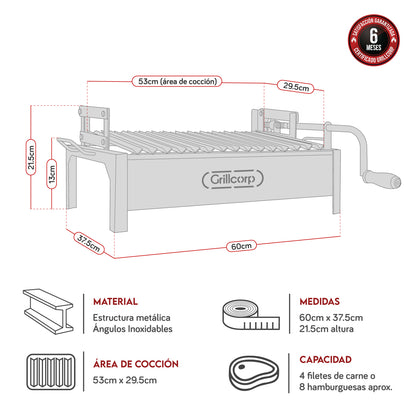 Parrilla Empotrable con Sistema de Levante Mixta