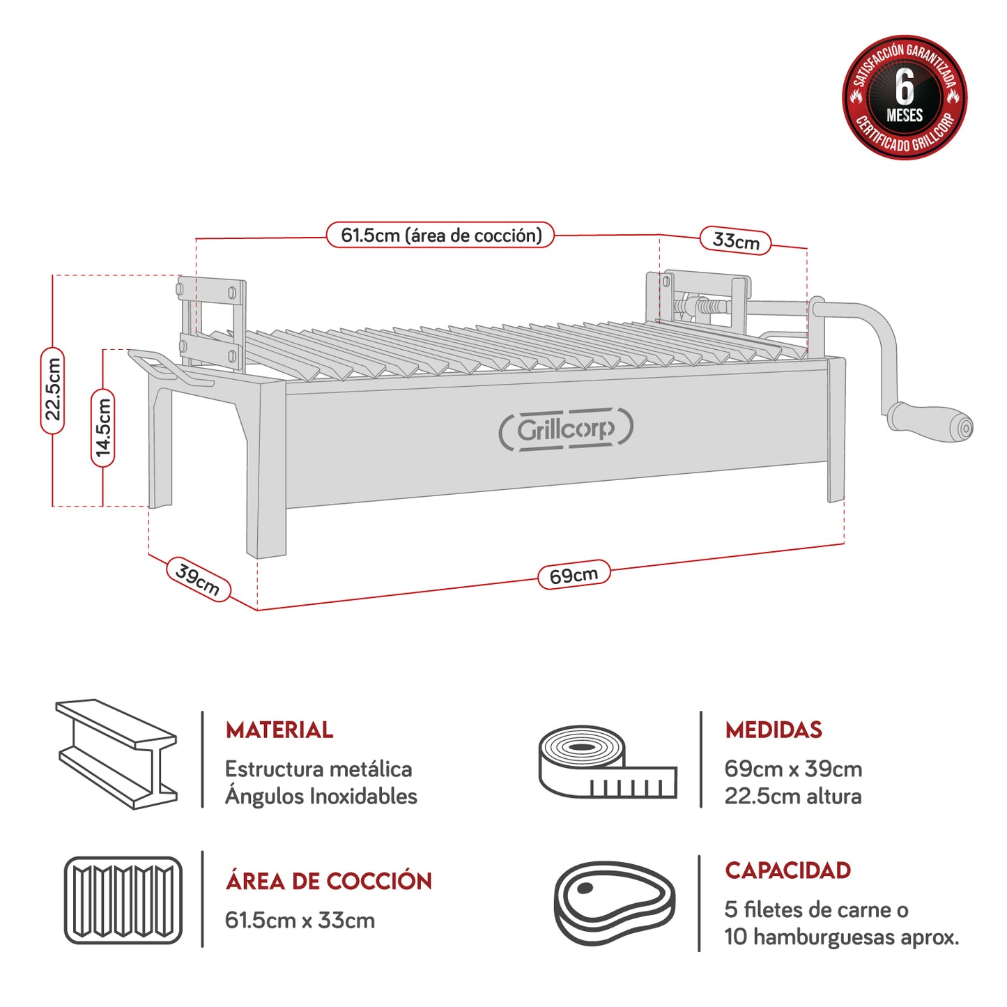 Parrilla Empotrable con Sistema de Levante Mixta
