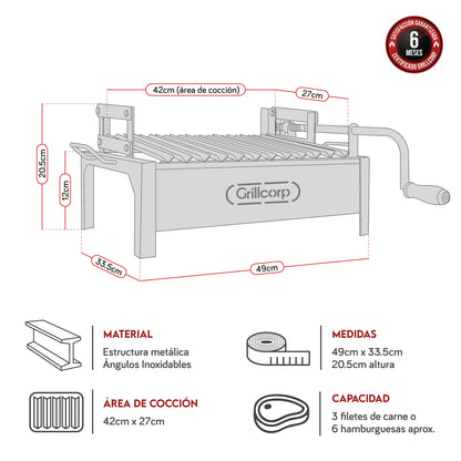 Parrilla Empotrable con Sistema de Levante Mixta