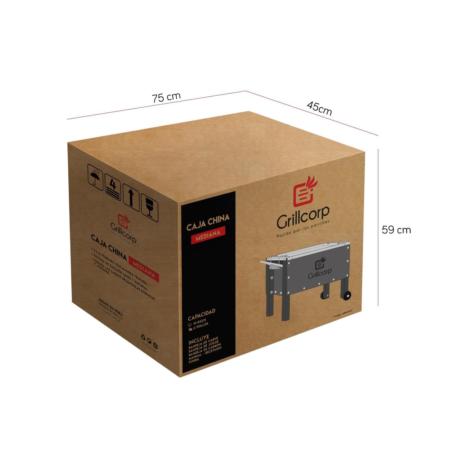 Caja China Mediana Caoba Premium con parrilla de levante Mixta