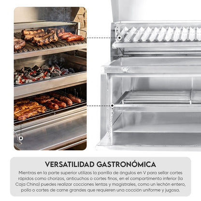 Parrilla Empotrable con Caja China Profesional con Tapa 80cm x 50cm | Grillcorp