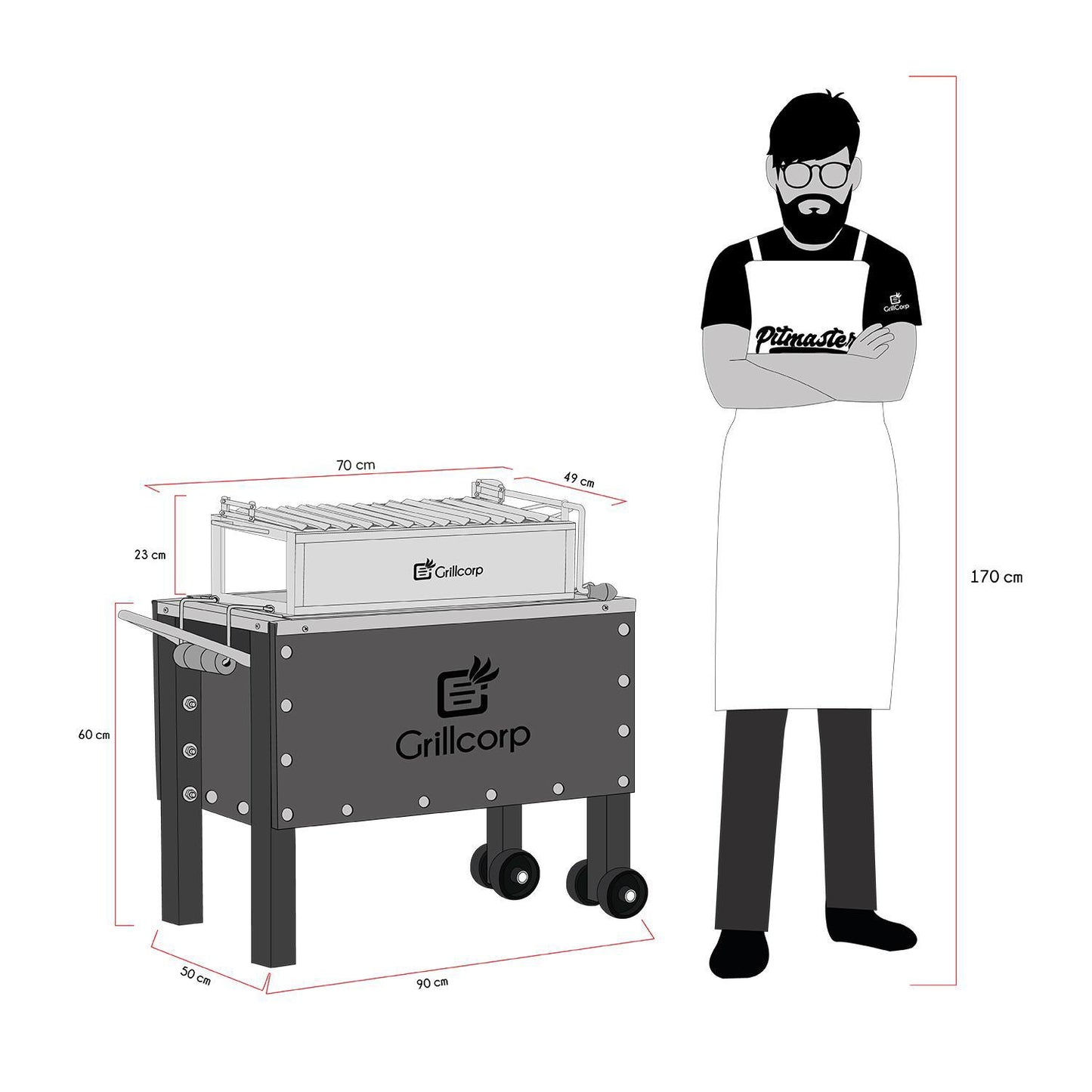 Caja china Grande Black inoxidable con Parrilla de Levante Mixta