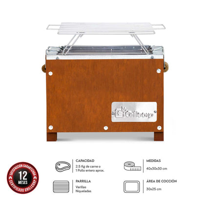 Caja China Mini Galvanizada Caoba con Parrilla de Varillas