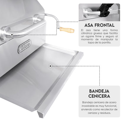 Parrilla Argentina con tapa Extra Grande Empotrable Inoxidable 100cm x 60cm | Grillcorp