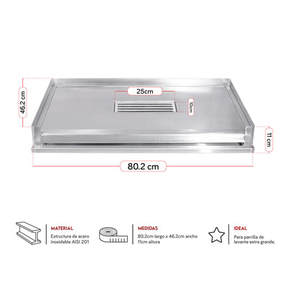 Parrilla Empotrable con sistema de levante Inoxidable Extra Grande 45cm x 79cm