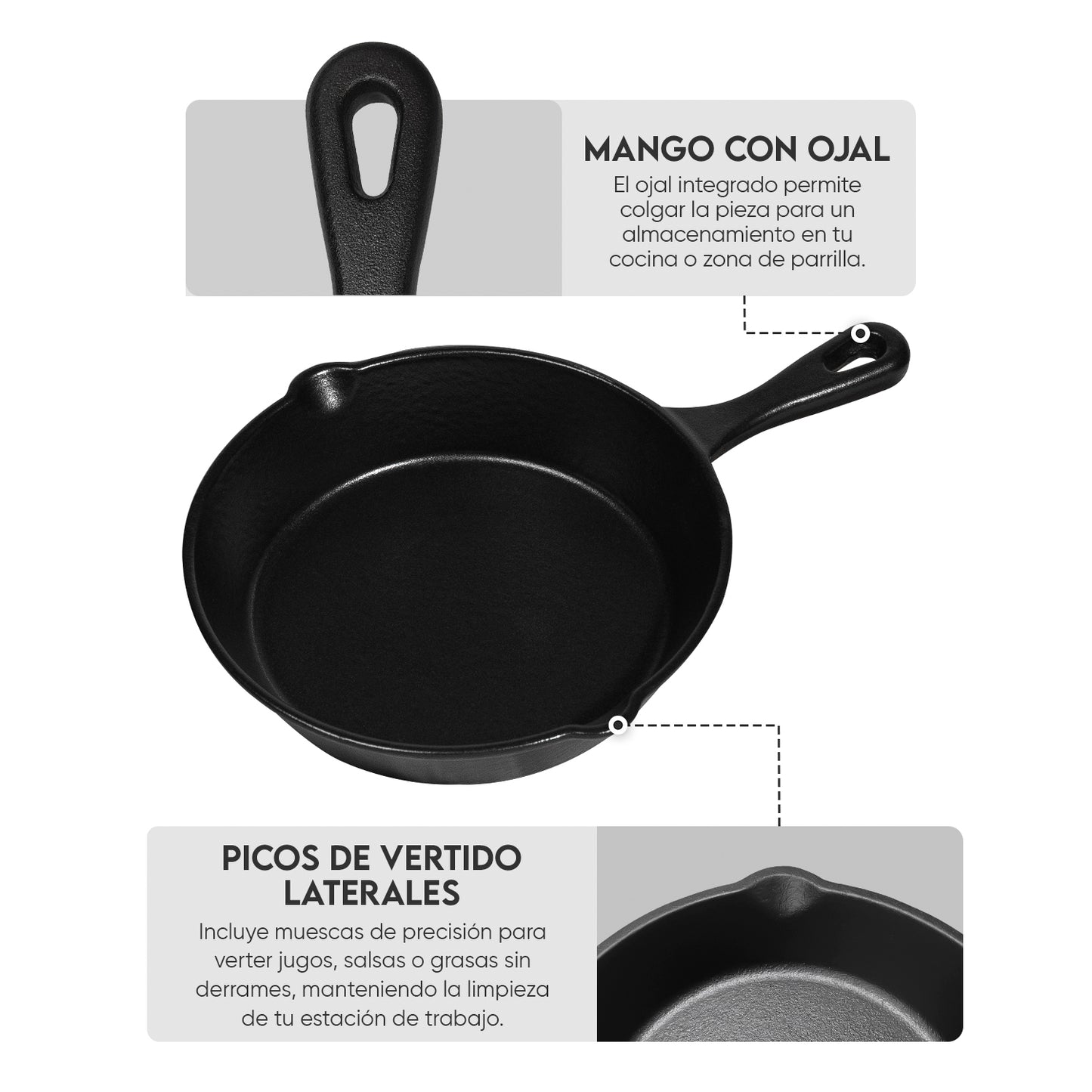Juego de Sartén de N°16.5 y N°20 de Hierro Fundido Esmaltado + Tapa + Mango | Grillcorp