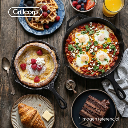 Juego de Sartén de N°16.5 y N°30 de Hierro Fundido Esmaltado + Tapa + Mango | Grillcorp