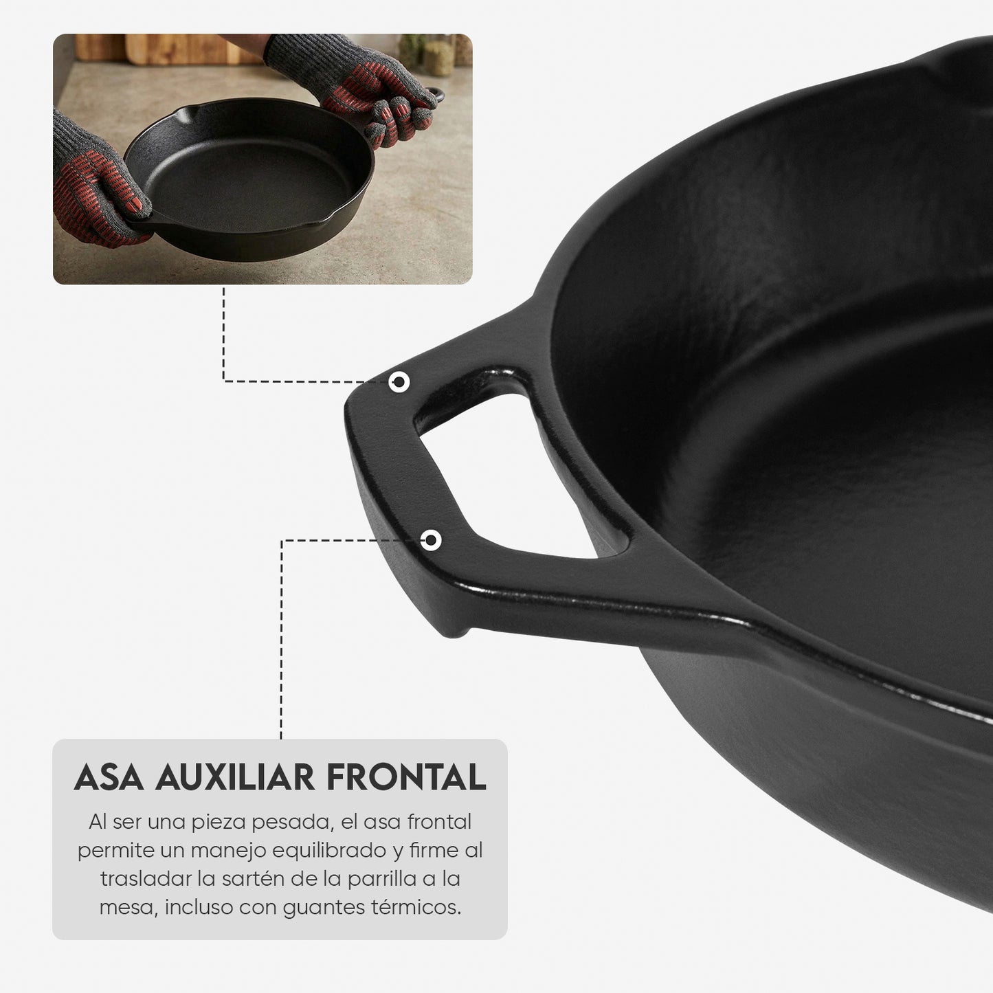 Juego de Sartén de N°20 y N°30 de Hierro Fundido Esmaltado + Tapa + Mango | Grillcorp