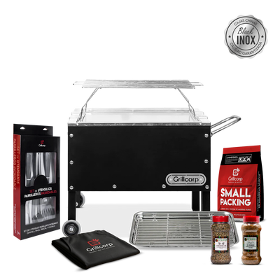 Caja china Junior Black Inoxidable con Parrilla de Varillas Inoxidables + Accesorios Parrilleros | Grillcorp