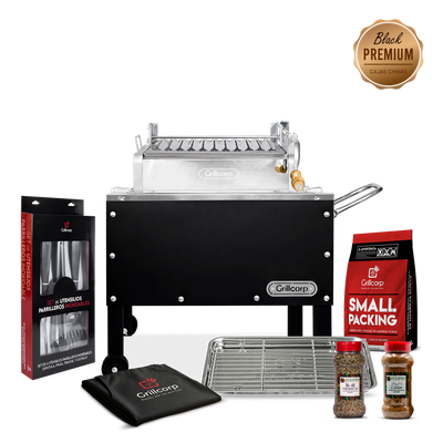 Caja china Junior Black Premium con Parrilla de Levante Mixta + Accesorios Parrilleros | Grillcorp