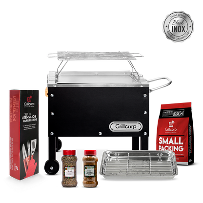Caja China Chica Black Inoxidable con parrilla de varillas Inoxidables + Accesorios Parrilleros | Grillcorp
