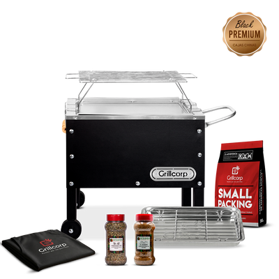 Caja China Chica Black Premium con Parrilla de Varillas Inoxidables + Accesorios Parrilleros | Grillcorp