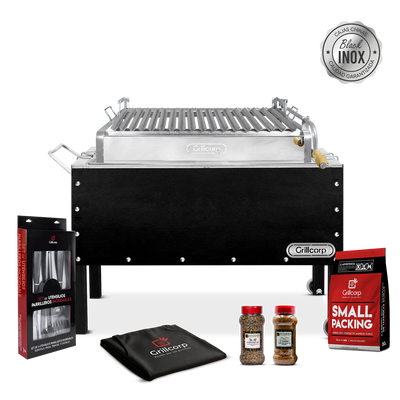 Caja china Grande Black inoxidable con Parrilla de Levante Mixta + Accesorios Parrilleros | Grillcorp