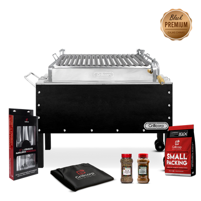 Caja china Grande Black Premium con Parrilla de Levante Mixta + Accesorios Parrilleros | Grillcorp