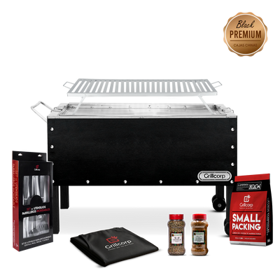 Caja china Grande Black Premium con Parrilla de Platinas Niqueladas + Accesorios Parrilleros | Grillcorp