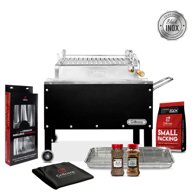 Caja China Mediana Black Inoxidable con Parrilla de Levante Mixta + Accesorios | Grillcorp
