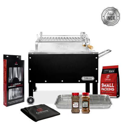 Caja China Mediana Black Inoxidable con Parrilla de Levante Mixta + Accesorios | Grillcorp