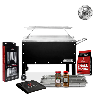 Caja China Mediana Black Inoxidable con Parrilla de Varillas Inoxidables + Accesorios Parrilleros | Grillcorp