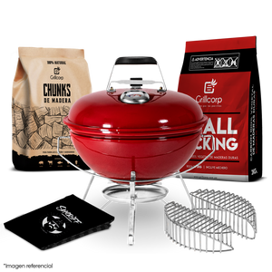 Parrilla Portátil Sheriff 14" + Cesta de Carbón + Carbón de 2Kg + Chunk de Olivo + Funda