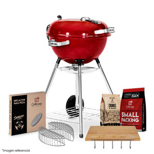 Parrilla Portátil Sheriff 18"+ Mesa Lateral + Piedra para pizza + Carbon 2Kg + Cesta de Carbón + Chunk de Olivo