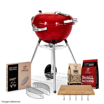 Parrilla Portátil Sheriff 18"+ Mesa Lateral + Piedra para pizza + Carbon 2Kg + Cesta de Carbón + Chunk de Olivo