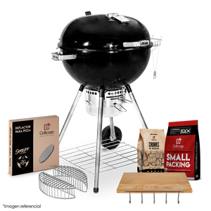 Parrilla Portátil Sheriff 22" + Mesa Lateral + Piedra para pizza + Carbón 2Kg + Cesta de Carbón + Chunk de Olivo