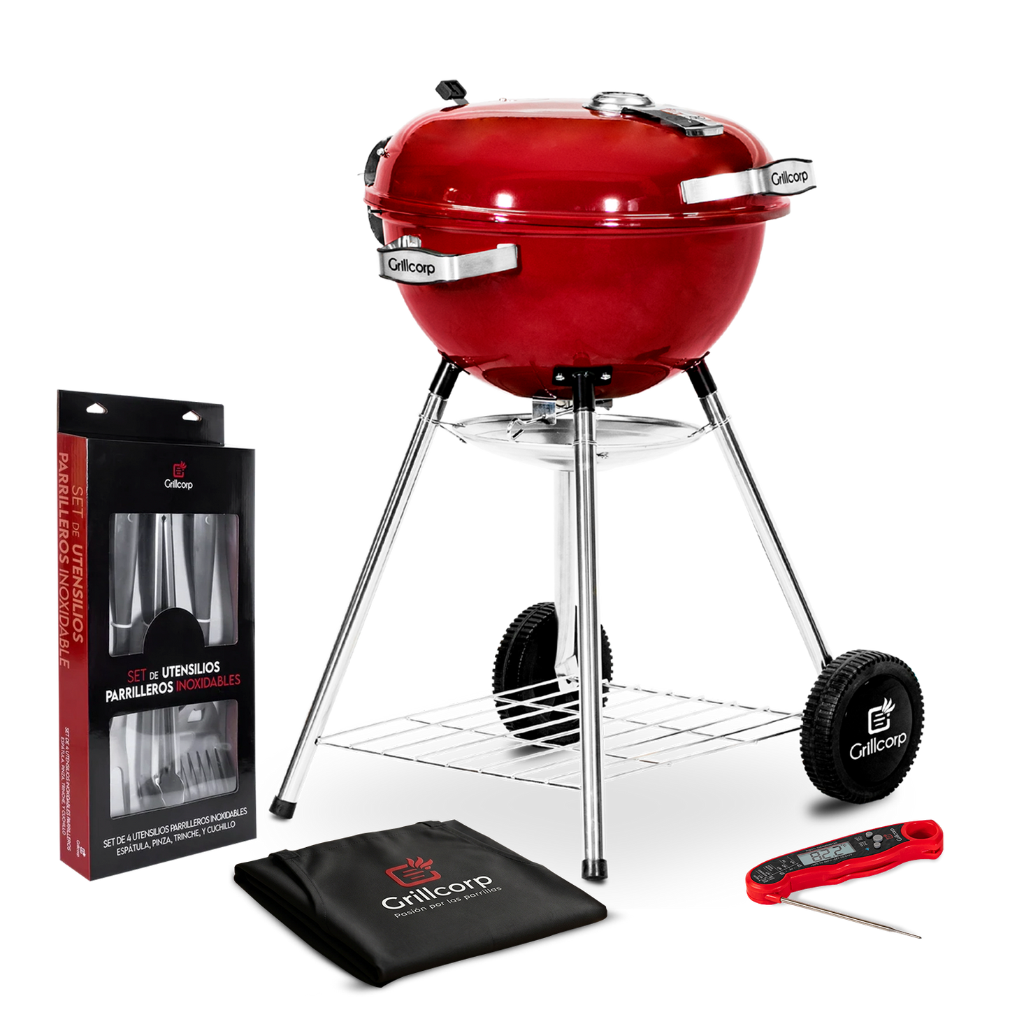 Parrilla Portátil Sheriff 18"+ Mandil básico parrillero + Set de utensilios Premium Inox + TP19
