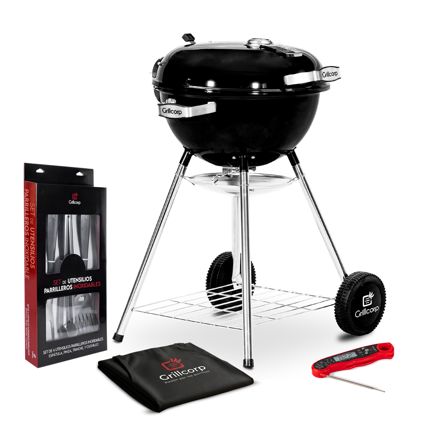 Parrilla Portátil Sheriff 18"+ Mandil básico parrillero + Set de utensilios Premium Inox + TP19