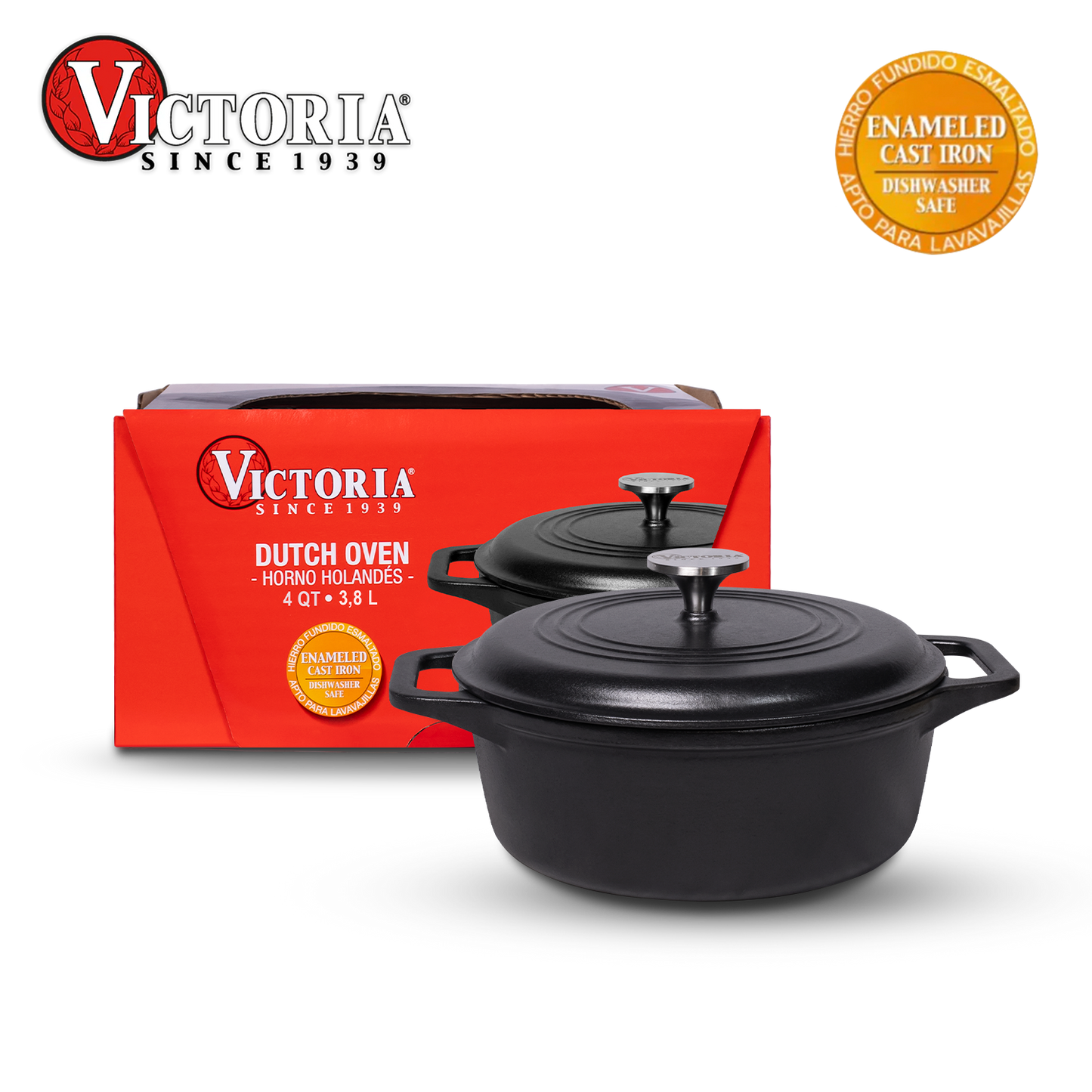 Horno Holandés de 4QT de Hierro Fundido Esmaltado - Victoria