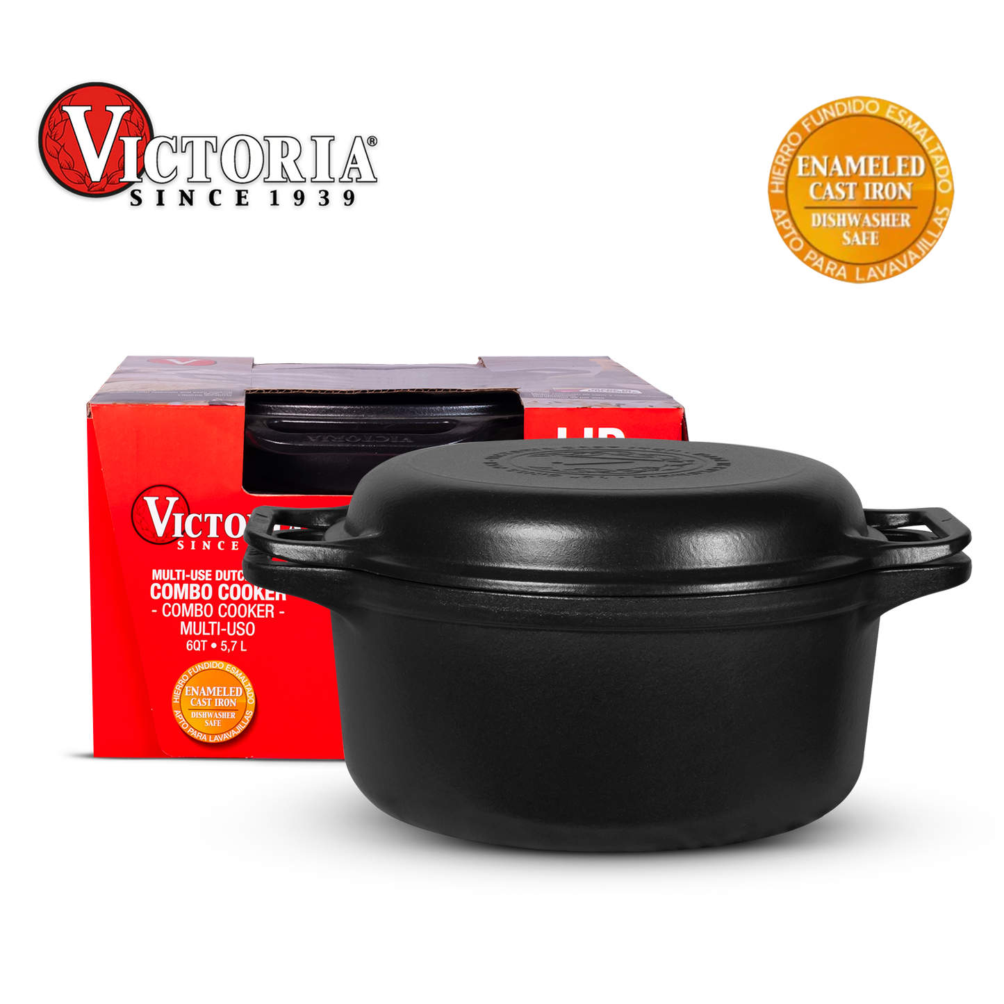Olla Cooker Redondo Multiuso de Hierro Fundido Esmaltado Victoria 6qt (5.7L)