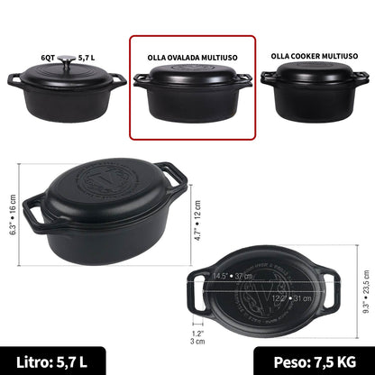 Olla Cooker Ovalada Multiuso de Hierro Fundido Esmaltado Victoria 6qt (5.7L)