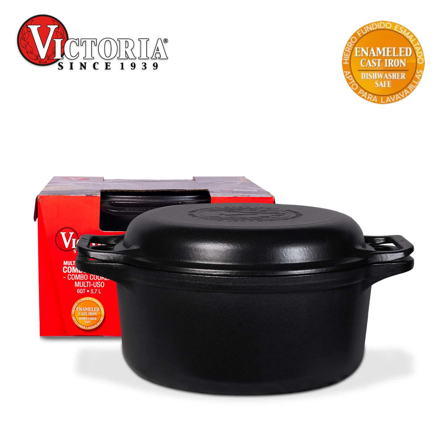 Olla Cooker Ovalada Multiuso de Hierro Fundido Esmaltado Victoria 6qt (5.7L)