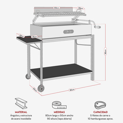 Parrilla Argentina Grande Inoxidable 80cm x 50cm | Grillcorp