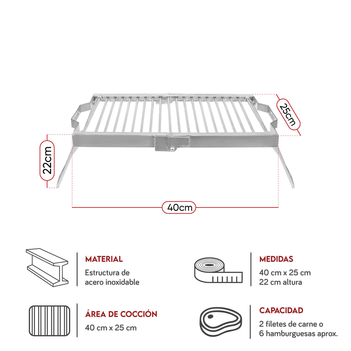 Parrilla Mediana de Camping Inoxidable 50 x 30 cm | Grillcorp