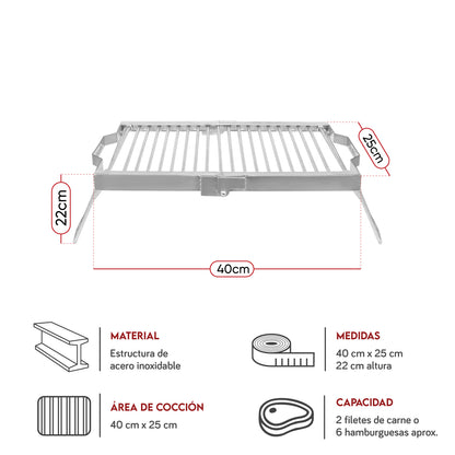 Parrilla Mediana de Camping Inoxidable 50 x 30 cm | Grillcorp