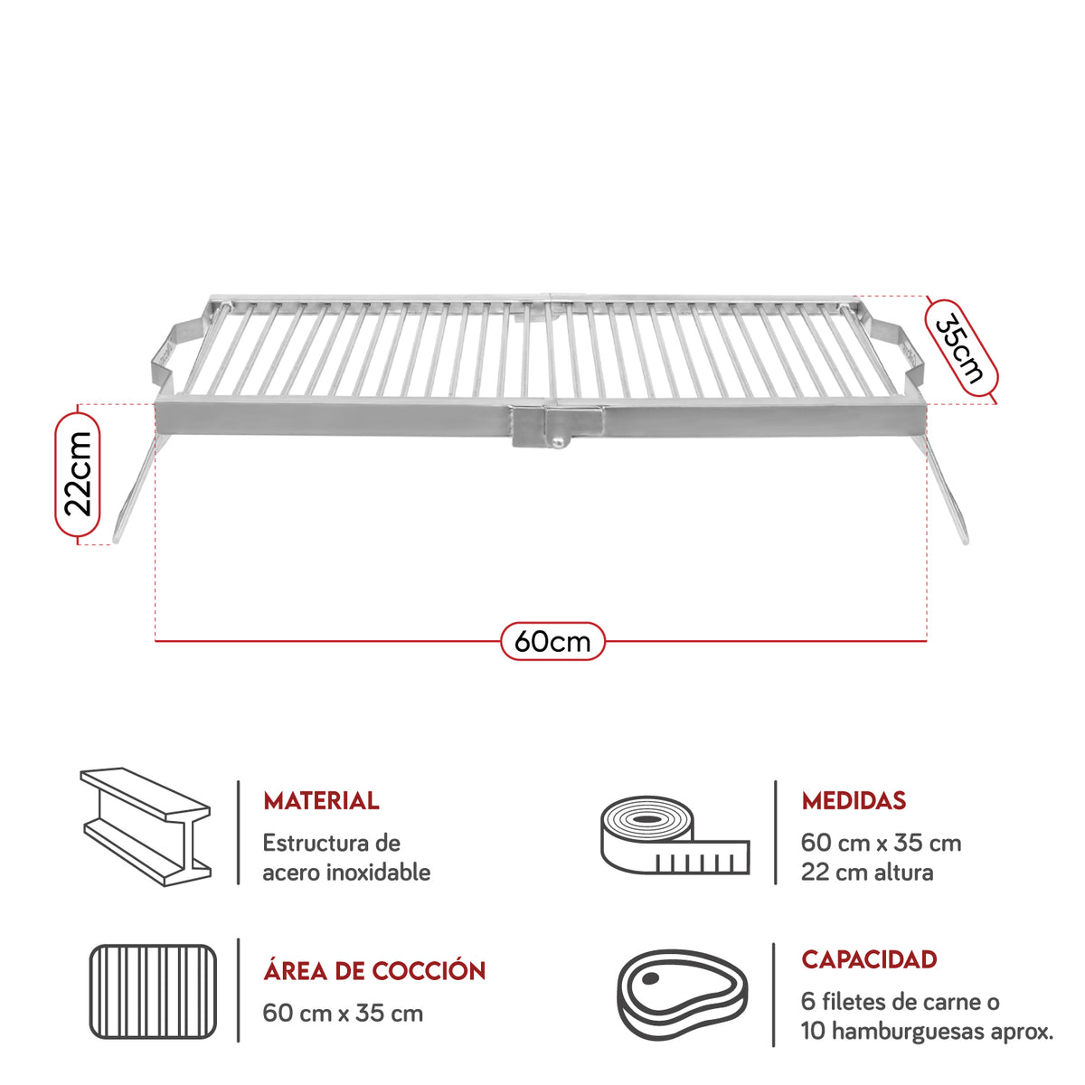 Parrilla Mediana de Camping Inoxidable 50 x 30 cm | Grillcorp