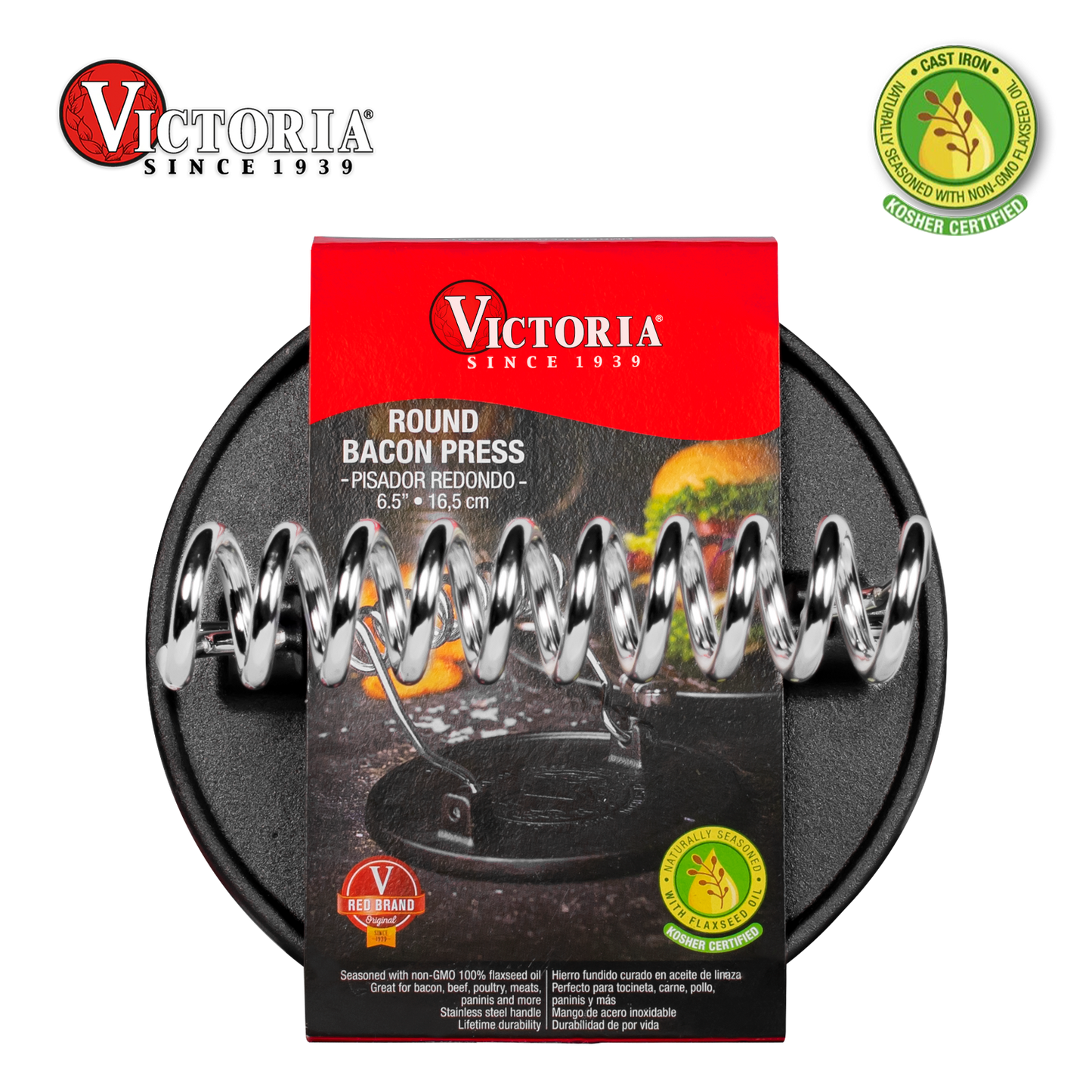 Prensador de 16.5cm de Hierro Fundido Pre Curado - Victoria